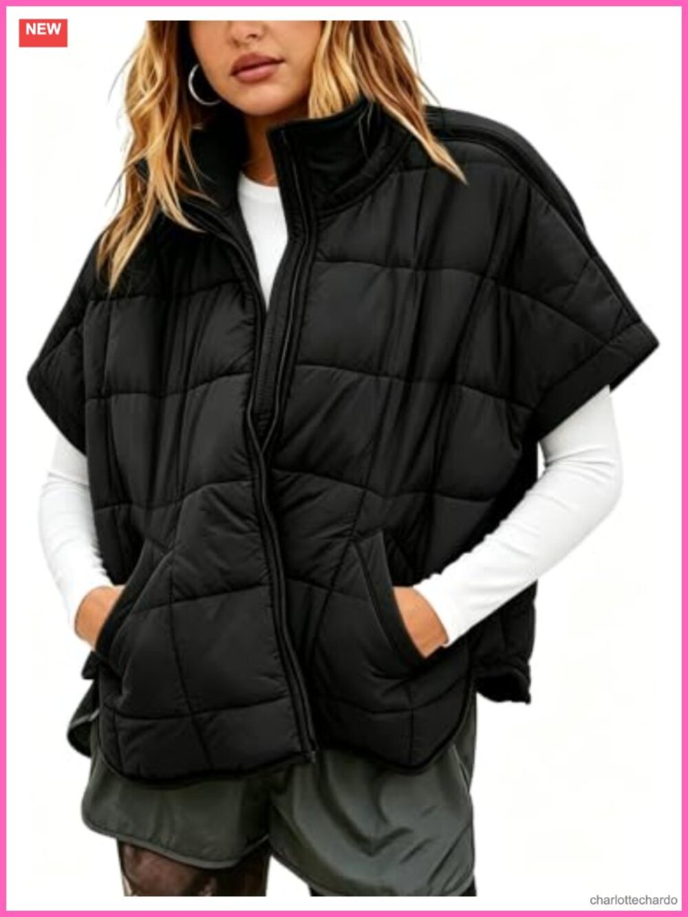Womens Quilted Puffer Vest Cap Sleeve Zip Up Nylon Layering Casual